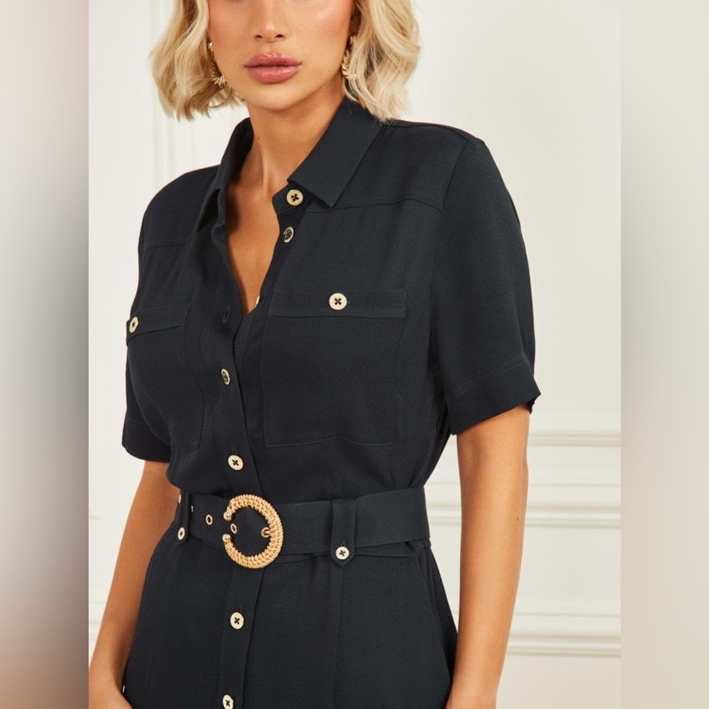 MARCIANO Isla navy shirt-dress SIZE 0- XXS woven belt